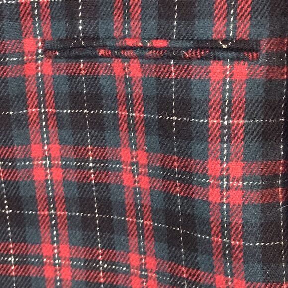 Vintage Sag Harbor Blazer Women's 14 Red Tartan Plaid Gold Thread 90s Wool Blend - Picture 6 of 12